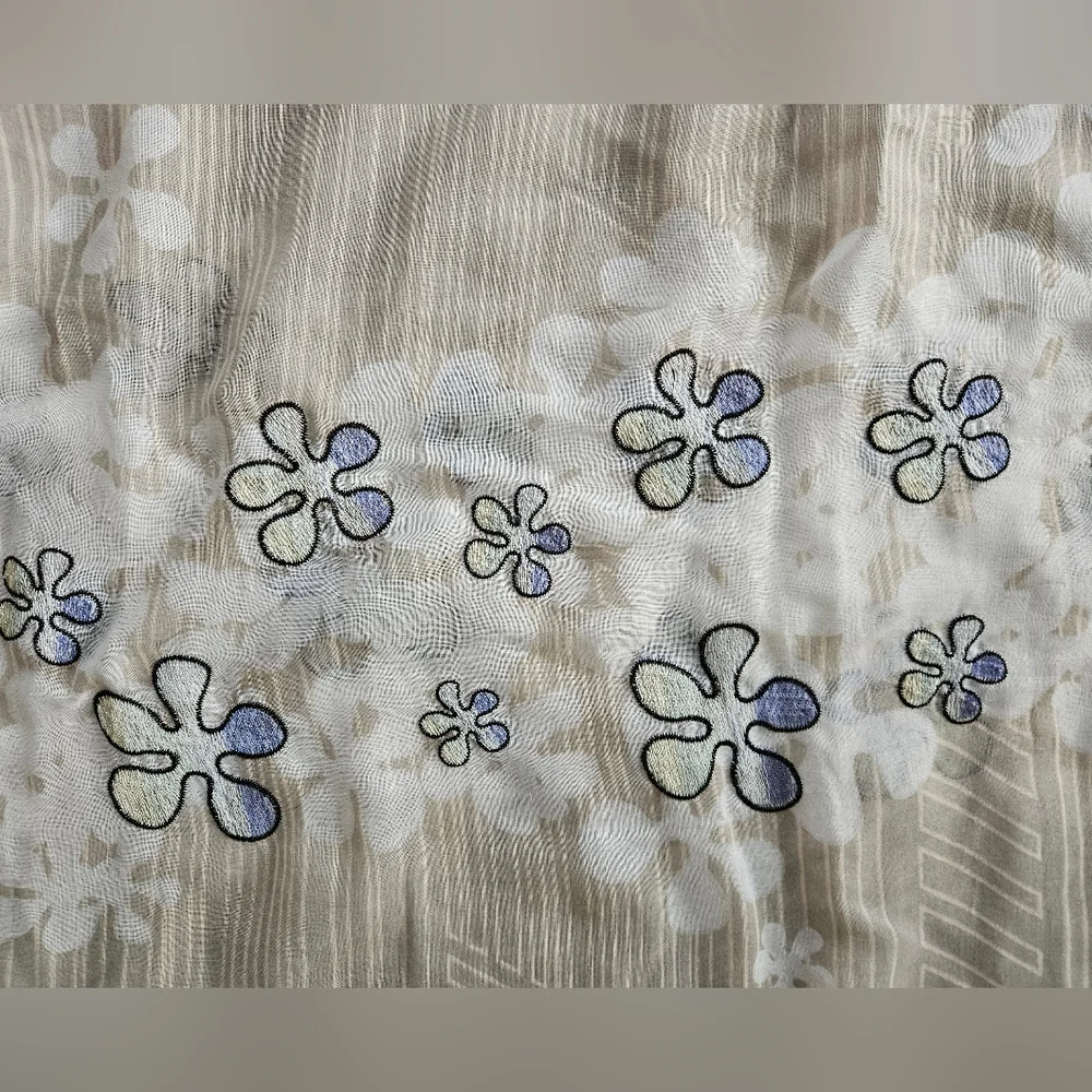 LEITH Embroidered Pop Art Floral Border Scarf / Wrap | 73